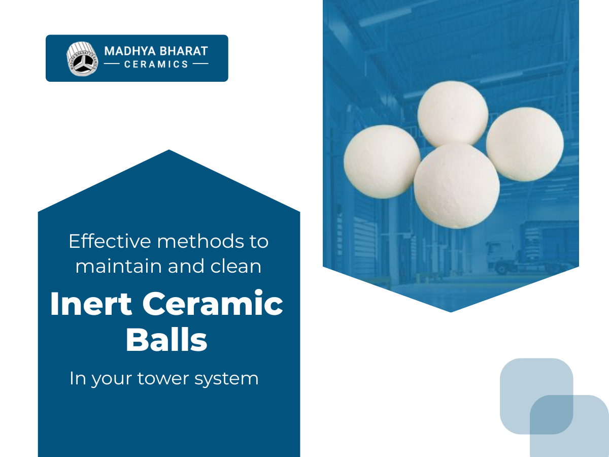 Inert ceramic balls used in tower systems, showing durable ceramic media designed for support, protection, and long-term performance
