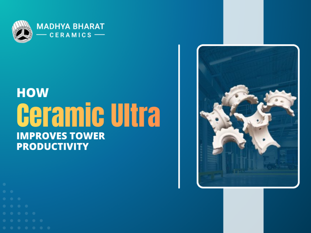 Ceramic ultra structured tower packing installed inside industrial column to enhance mass transfer efficiency, increase throughput, and improve tower productivity